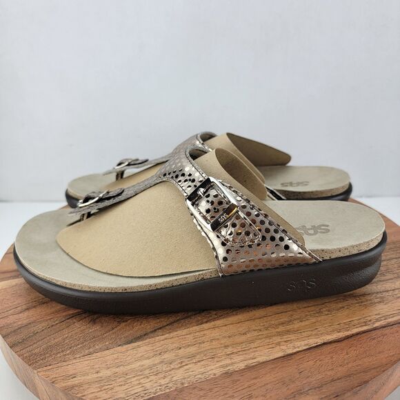 SAS Womens Size 10 Gold Sanibel-M Oro Thong Leather Sandals NIB - Picture 1 of 11